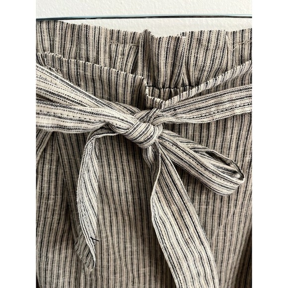 Max Studio Wide Leg Crop Linen Cotton Blend Stripe Beige Pull on Medium paperbag - Picture 6 of 9